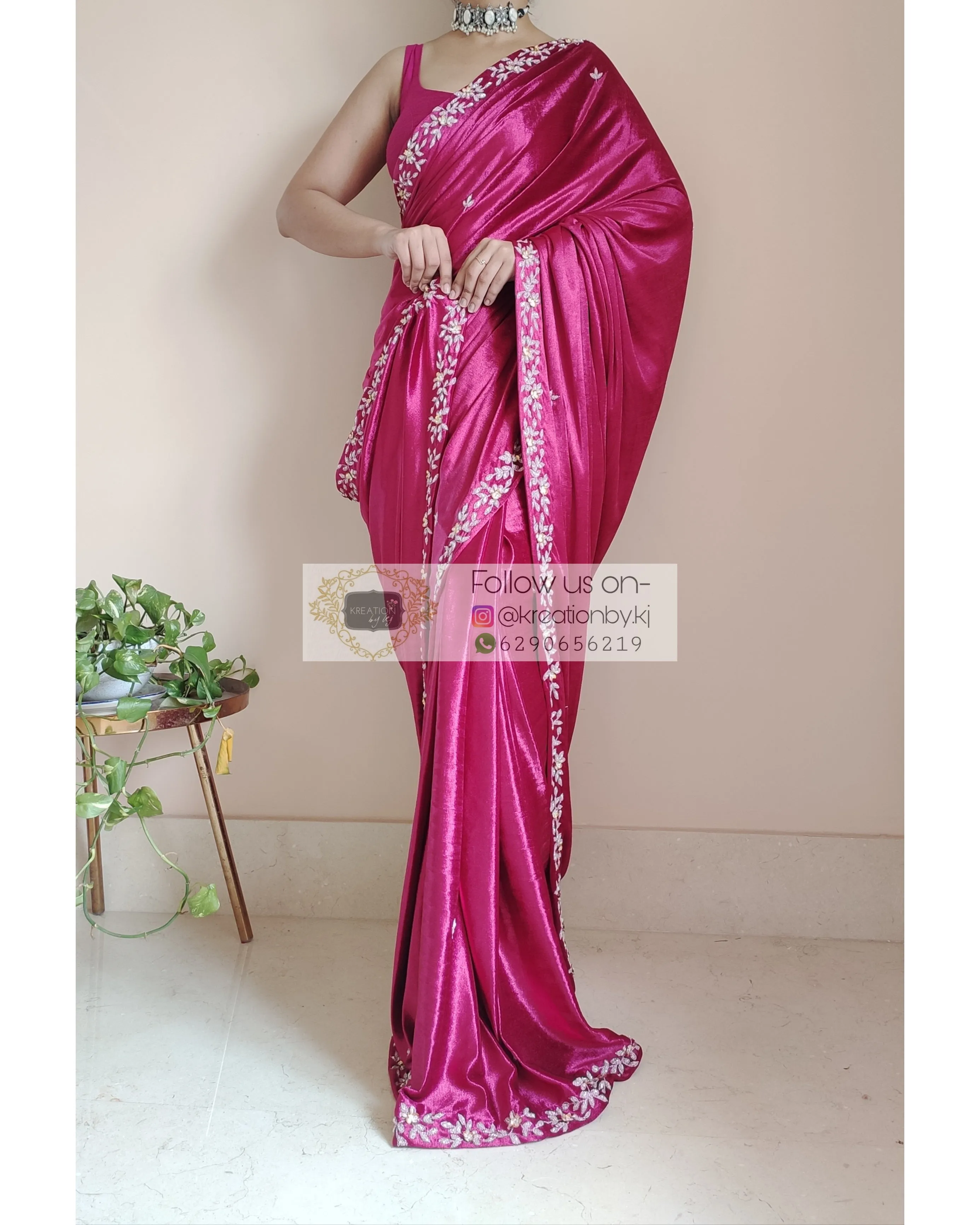 Magenta Velvet Handembroidered Chandani Saree