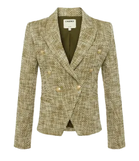 Marie Double Breasted Blazer in Army Ecru Herringbone