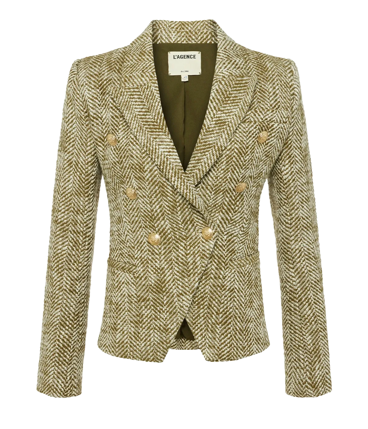 Marie Double Breasted Blazer in Army Ecru Herringbone