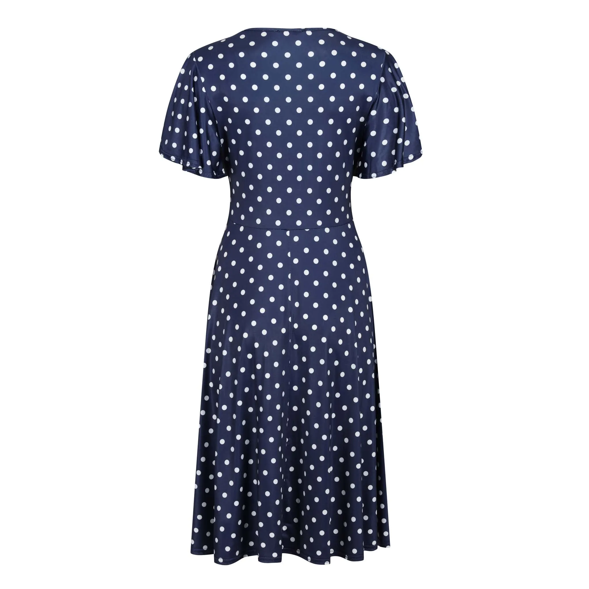 Navy White Polka Dot Waterfall Sleeve Swing Dress