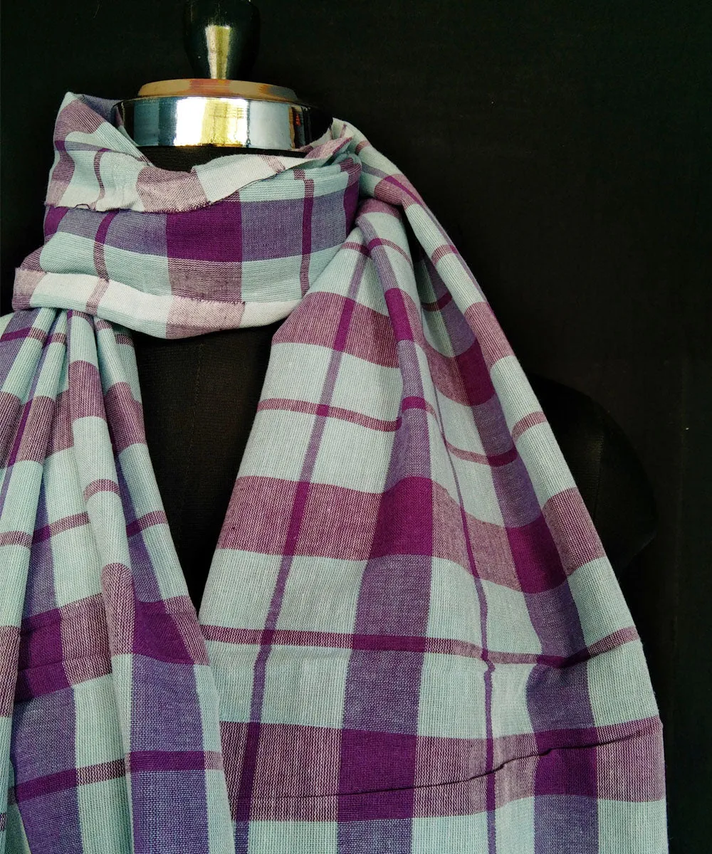 Offwhite purple handwoven cotton dupatta