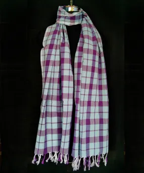 Offwhite purple handwoven cotton dupatta