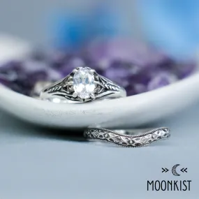 Oval Filigree Engagement Ring Set & Curved Wedding Band | Moonkist Designs