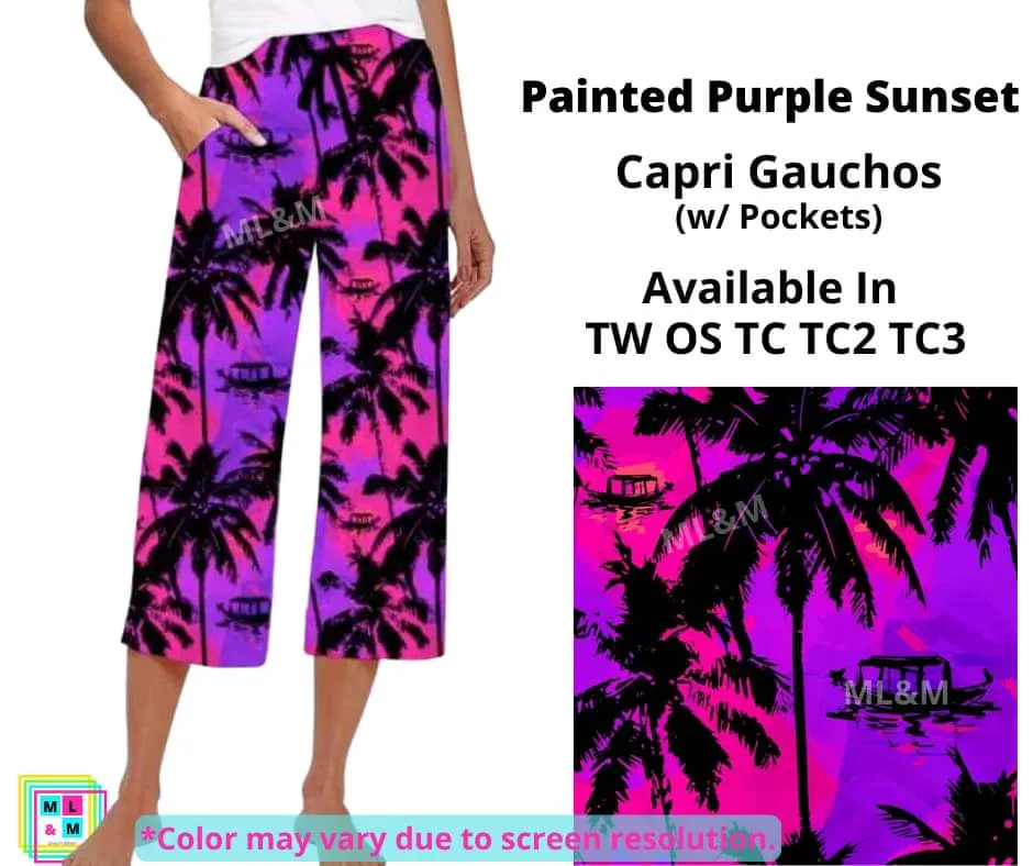 Painted Purple Sunset Capri Gauchos