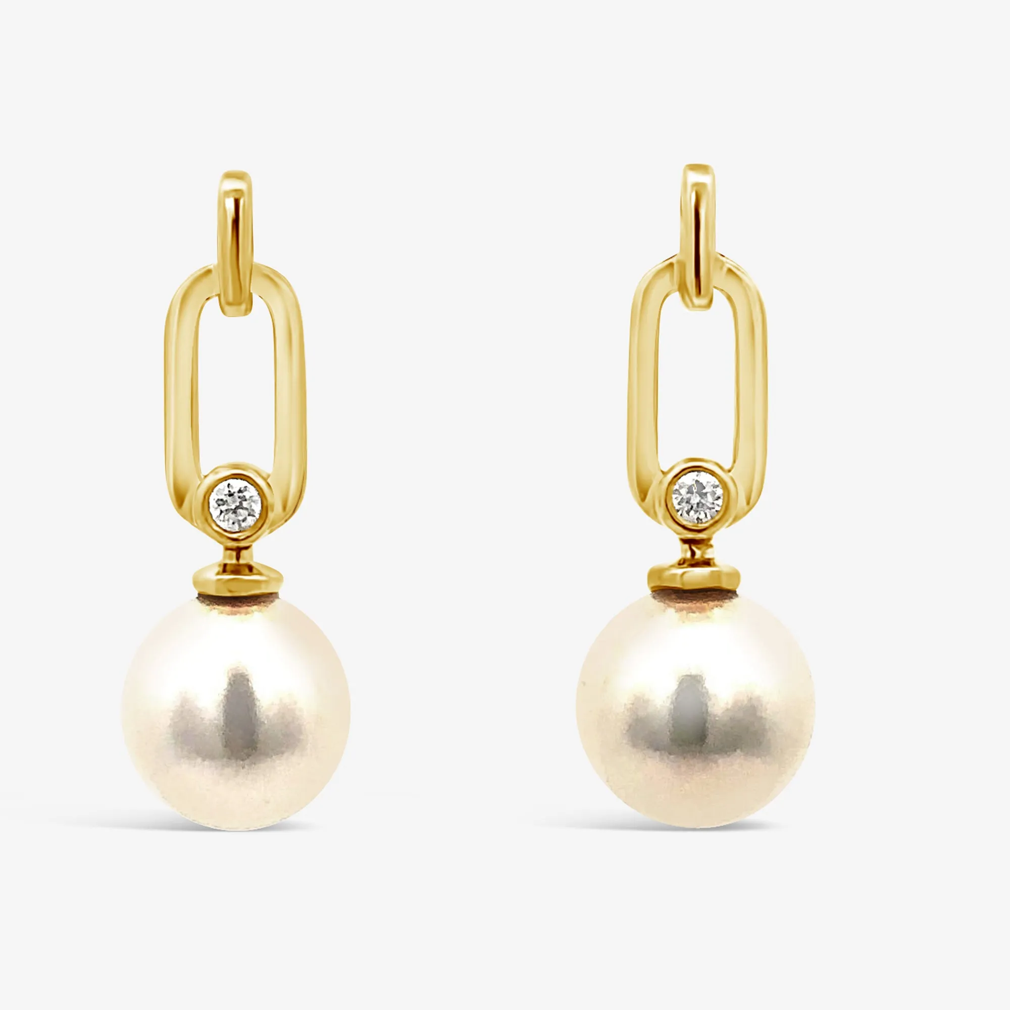 Pearl & Diamond Paper Clip Drop Earrings