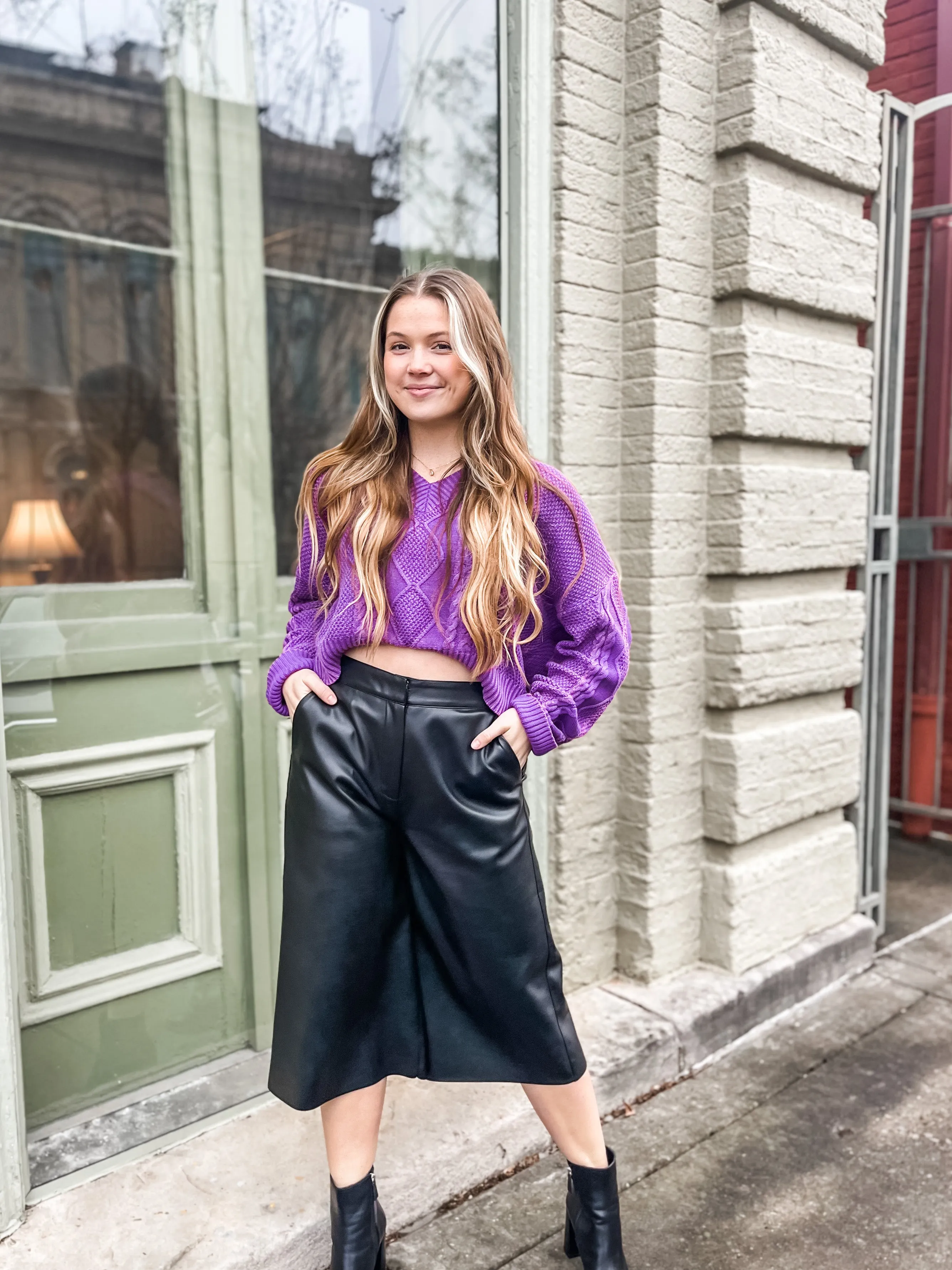 Perfectly Purple Cable Knit Sweater