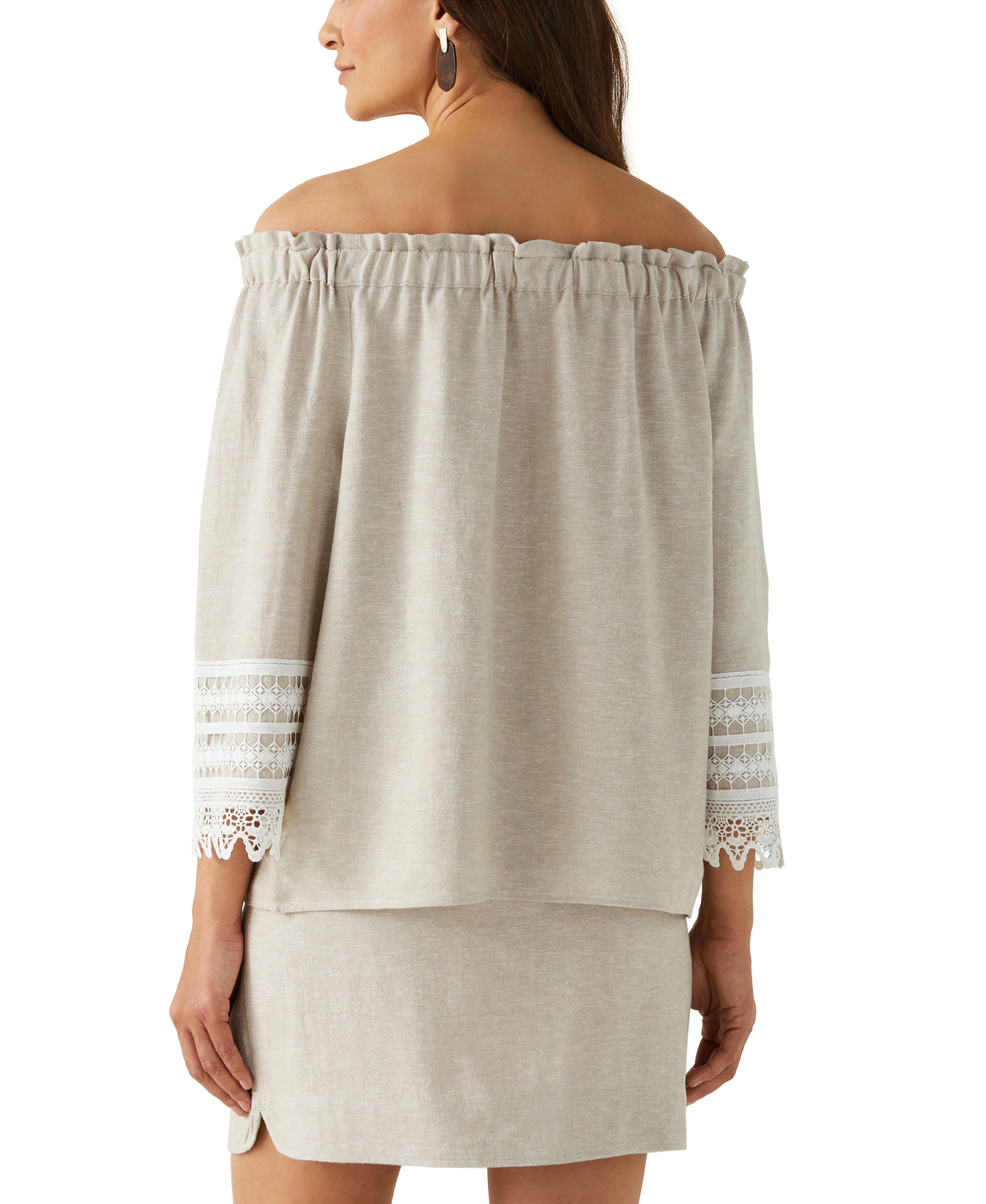 Petite Linen Blend Off the Shoulder Top