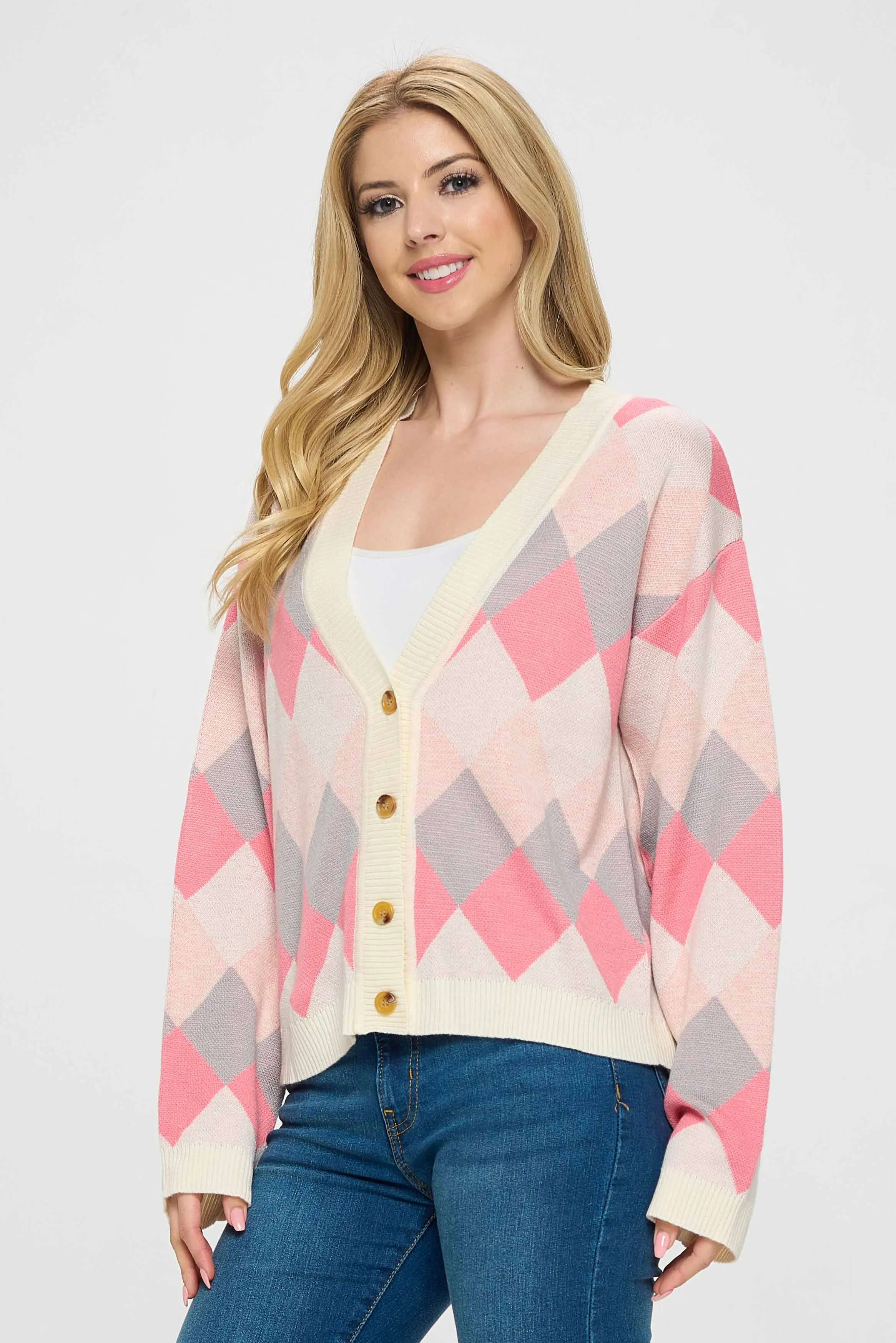 Pink Diamond Pattern Short Knitwear