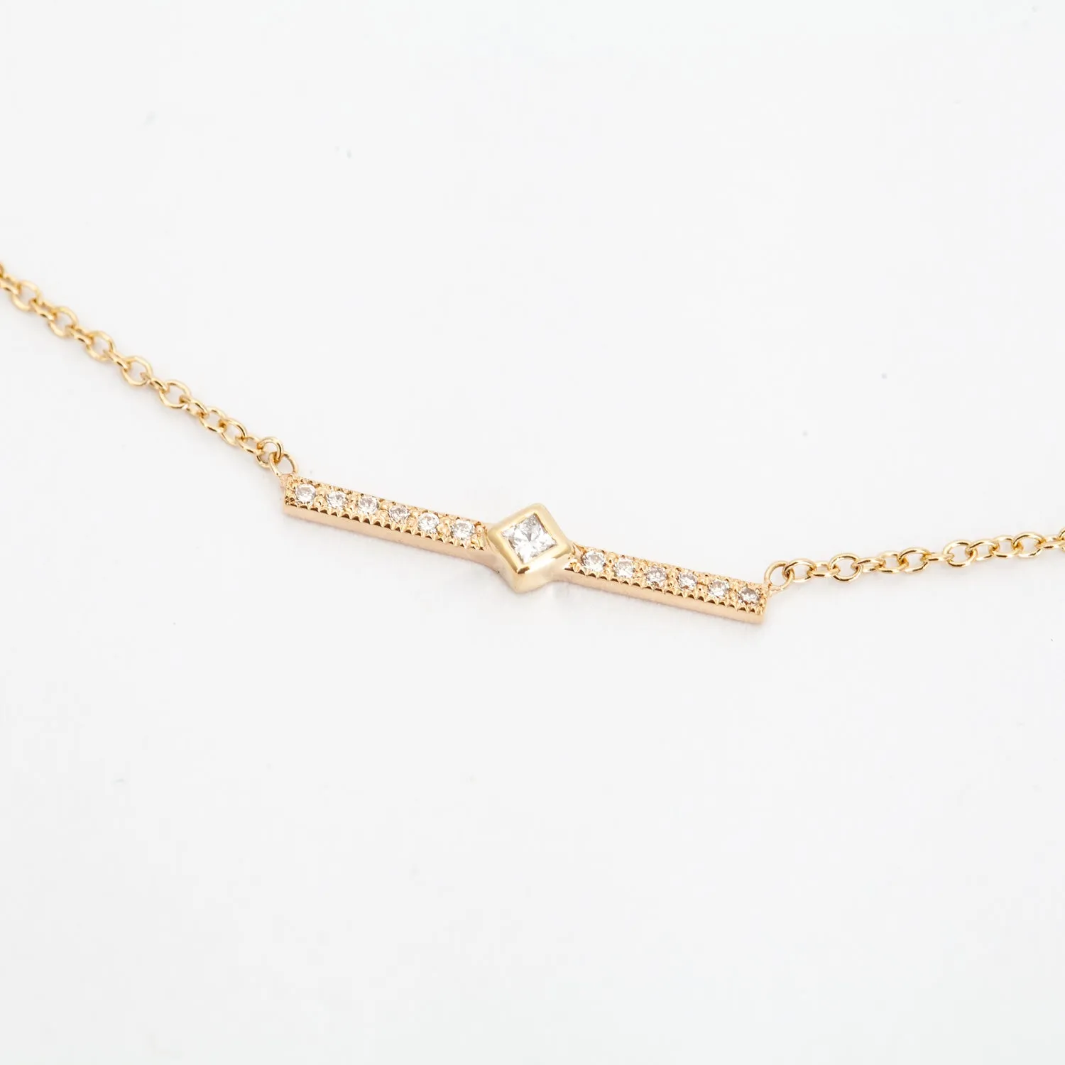 Princess Diamond & Pavé Bar Necklace