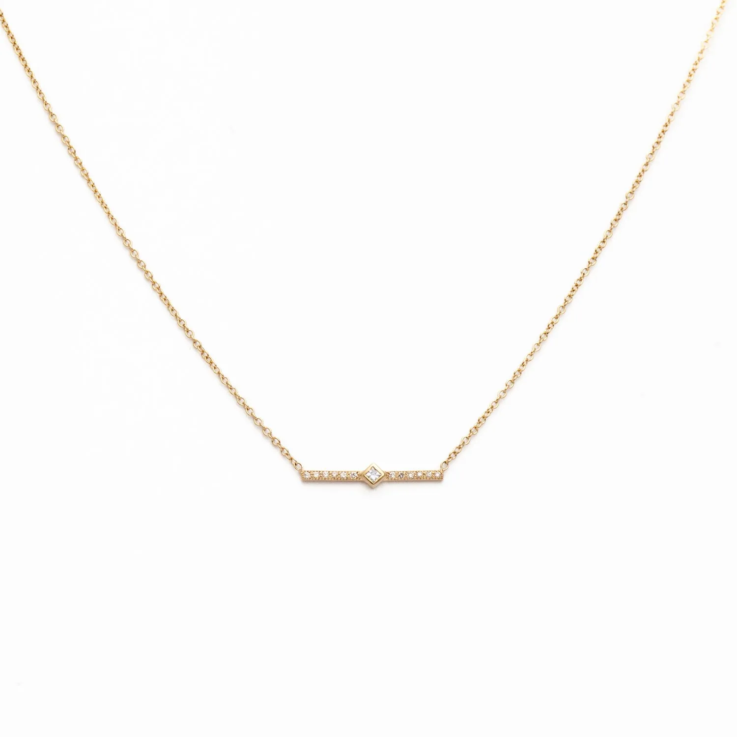 Princess Diamond & Pavé Bar Necklace