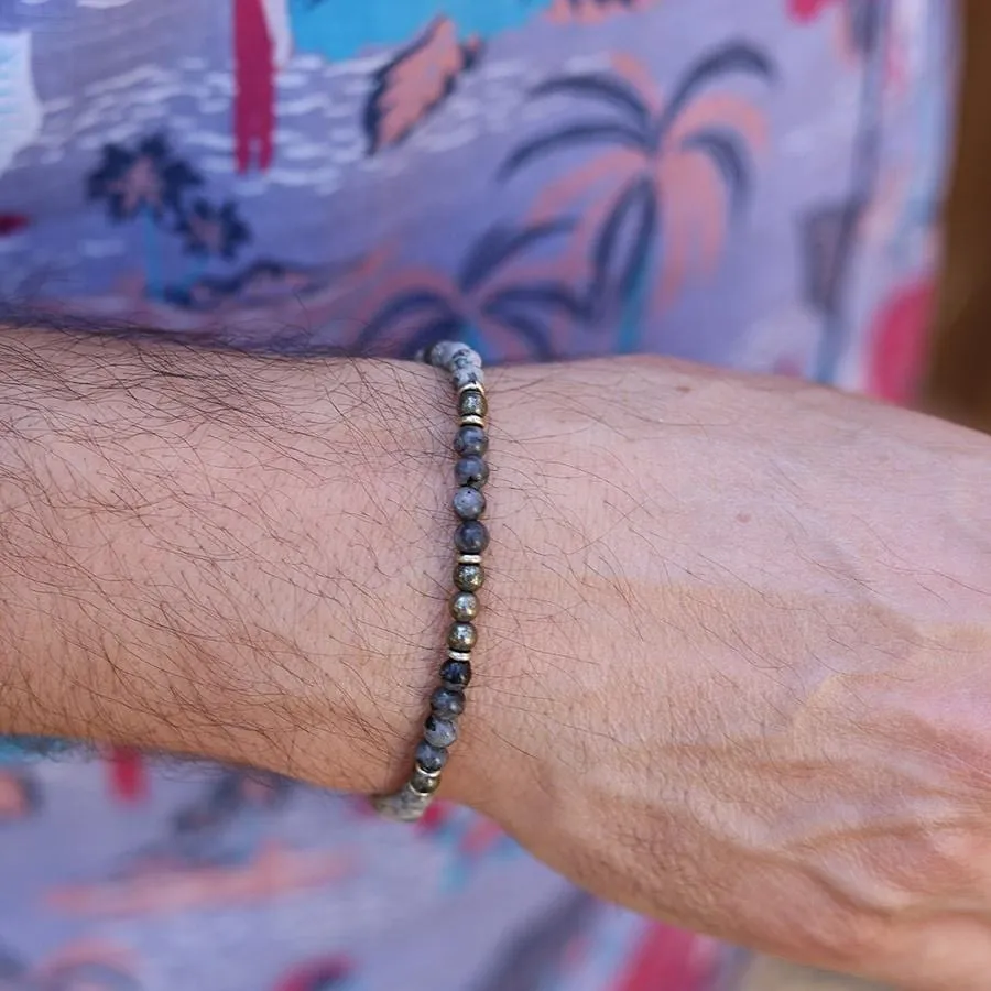 “Protection and Grounding” Jasper and Larvikite Mens Bracelet