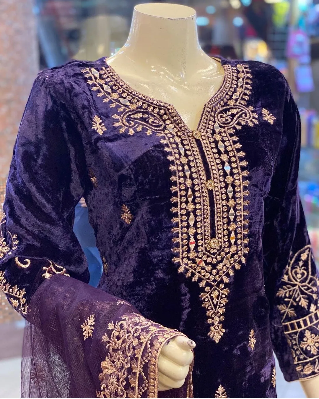 Purple Embroidered Velvet Suit