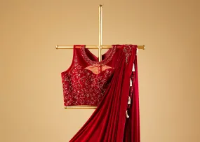 Ready-to-Wear Drape Saree, Stitched with Thread and Sequence Work Blouse and Gold Tassels