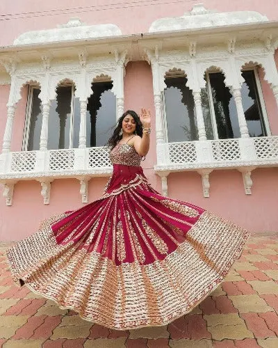 Red Georgette One Shoulder Peplum Style Lehenga Choli Set