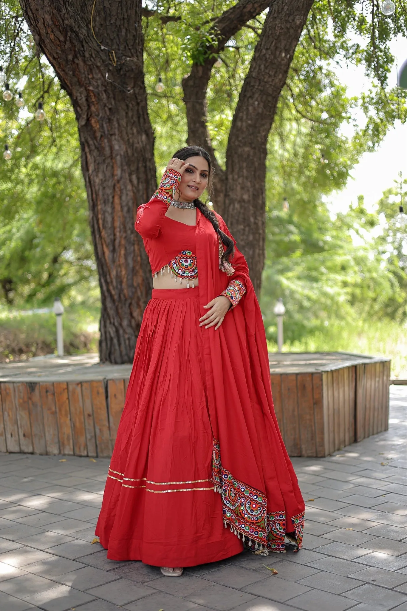 Red Rayon Traditional Charm Lehenga Choli Set