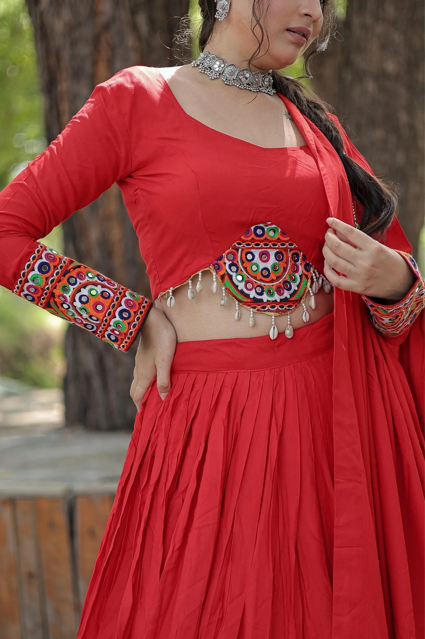 Red Rayon Traditional Charm Lehenga Choli Set