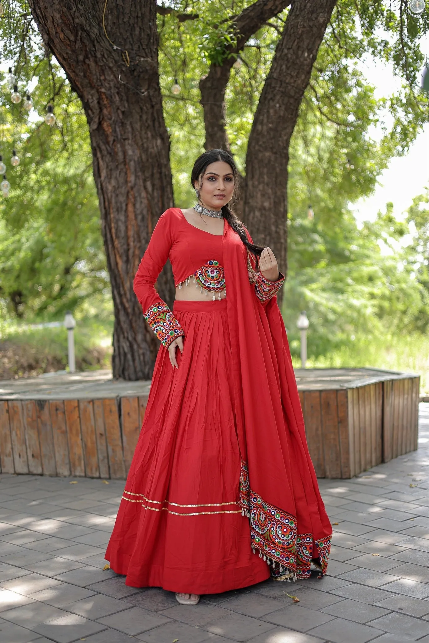 Red Rayon Traditional Charm Lehenga Choli Set