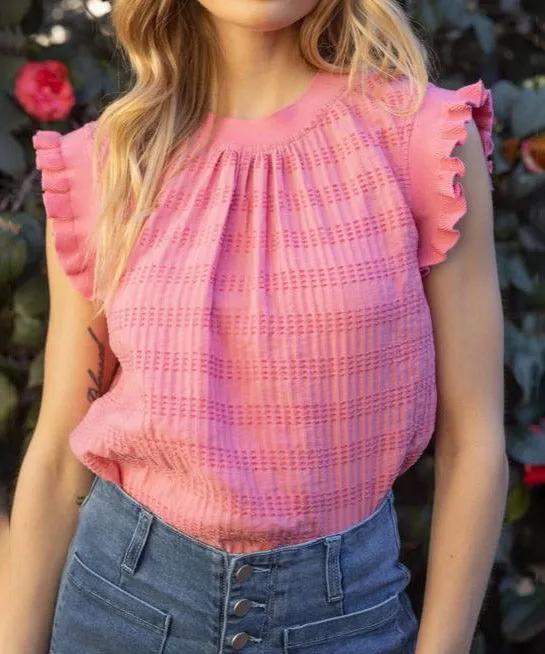 Rib Band Textured Top - Pink