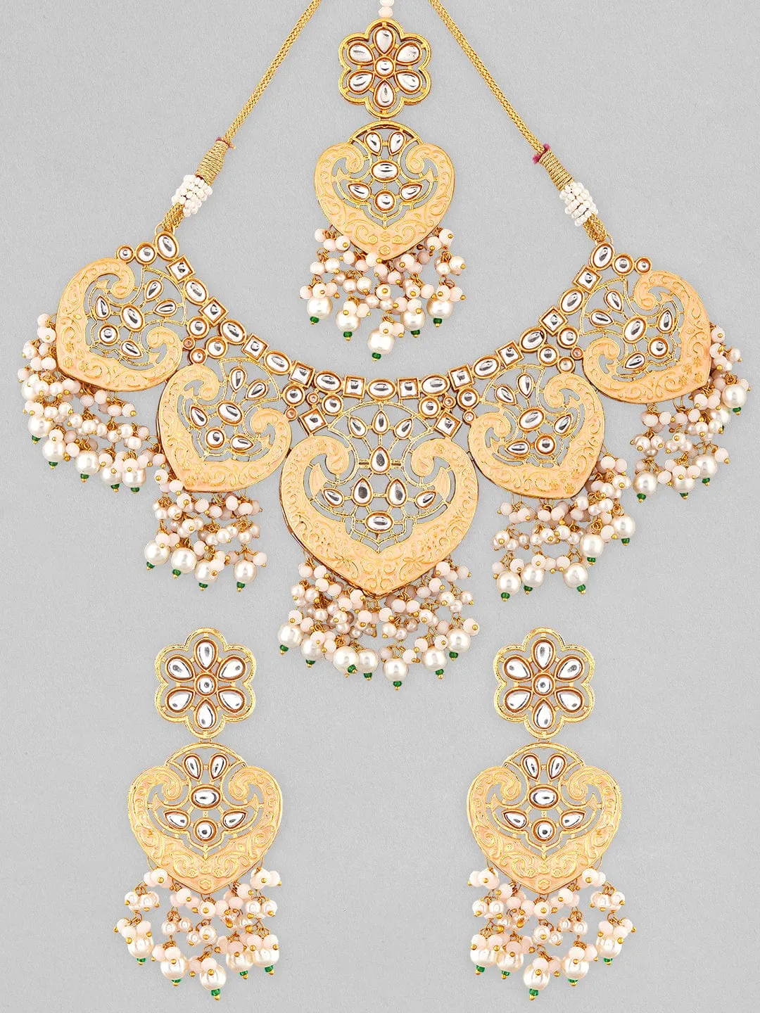 Rubans Gold Plated Kundan Studded Necklace With Enamel And Beads.