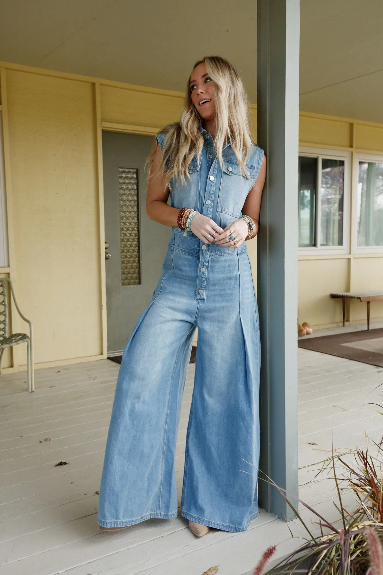 Sami Button Up Jumpsuit - Light Denim