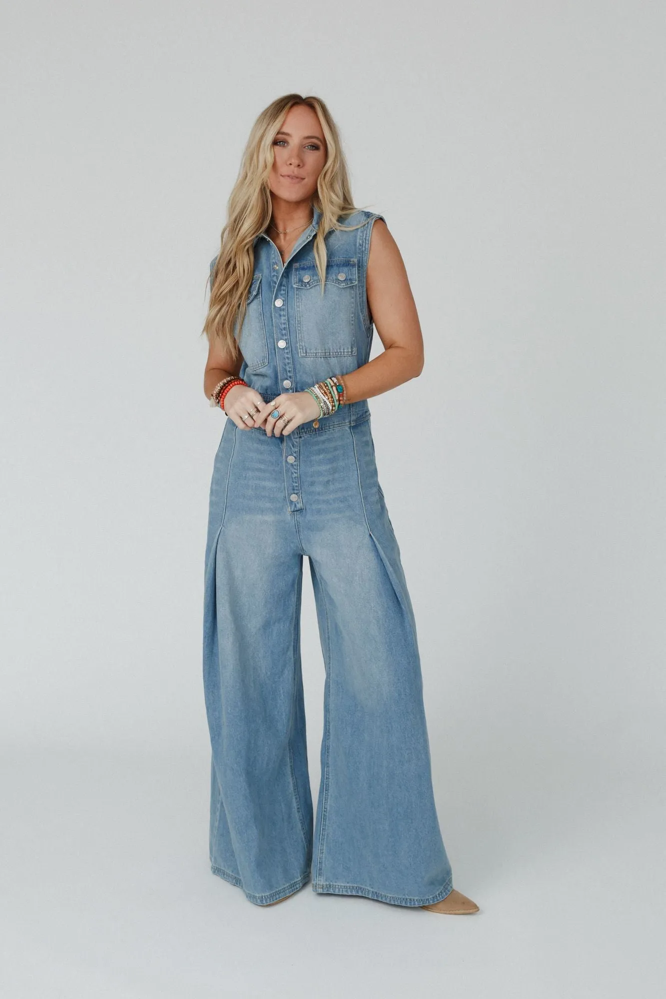 Sami Button Up Jumpsuit - Light Denim