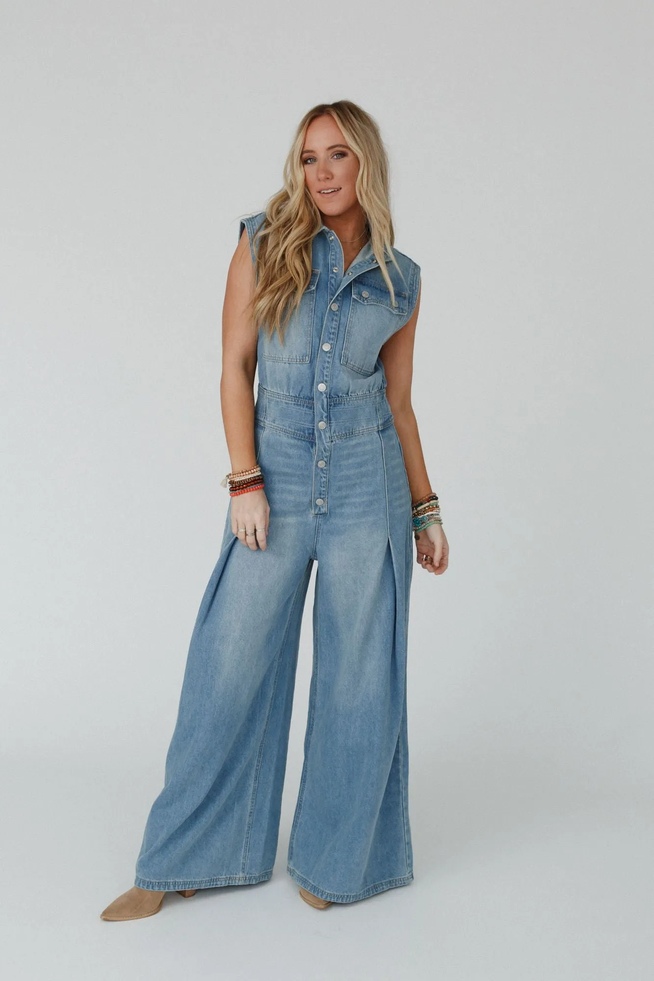 Sami Button Up Jumpsuit - Light Denim