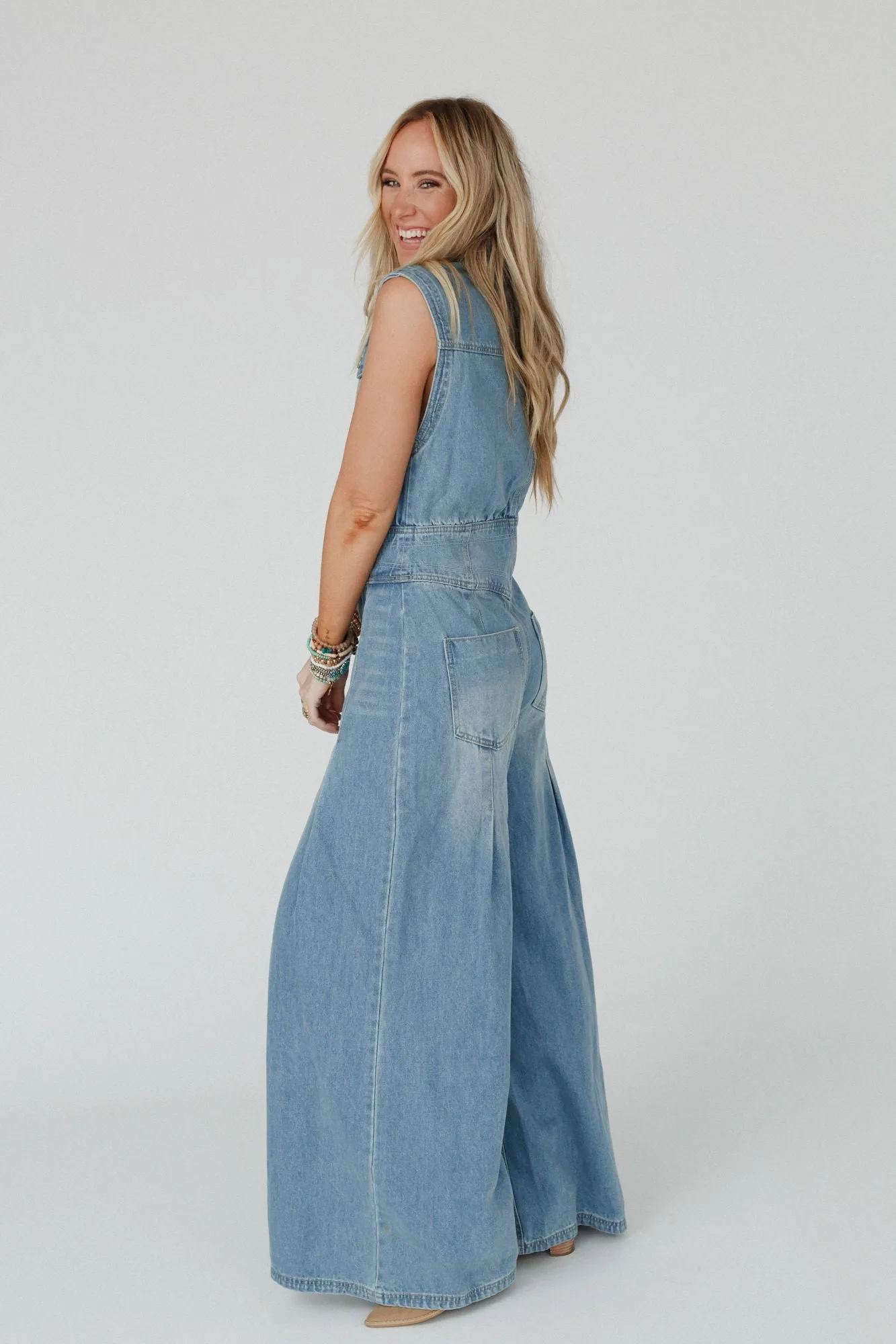 Sami Button Up Jumpsuit - Light Denim