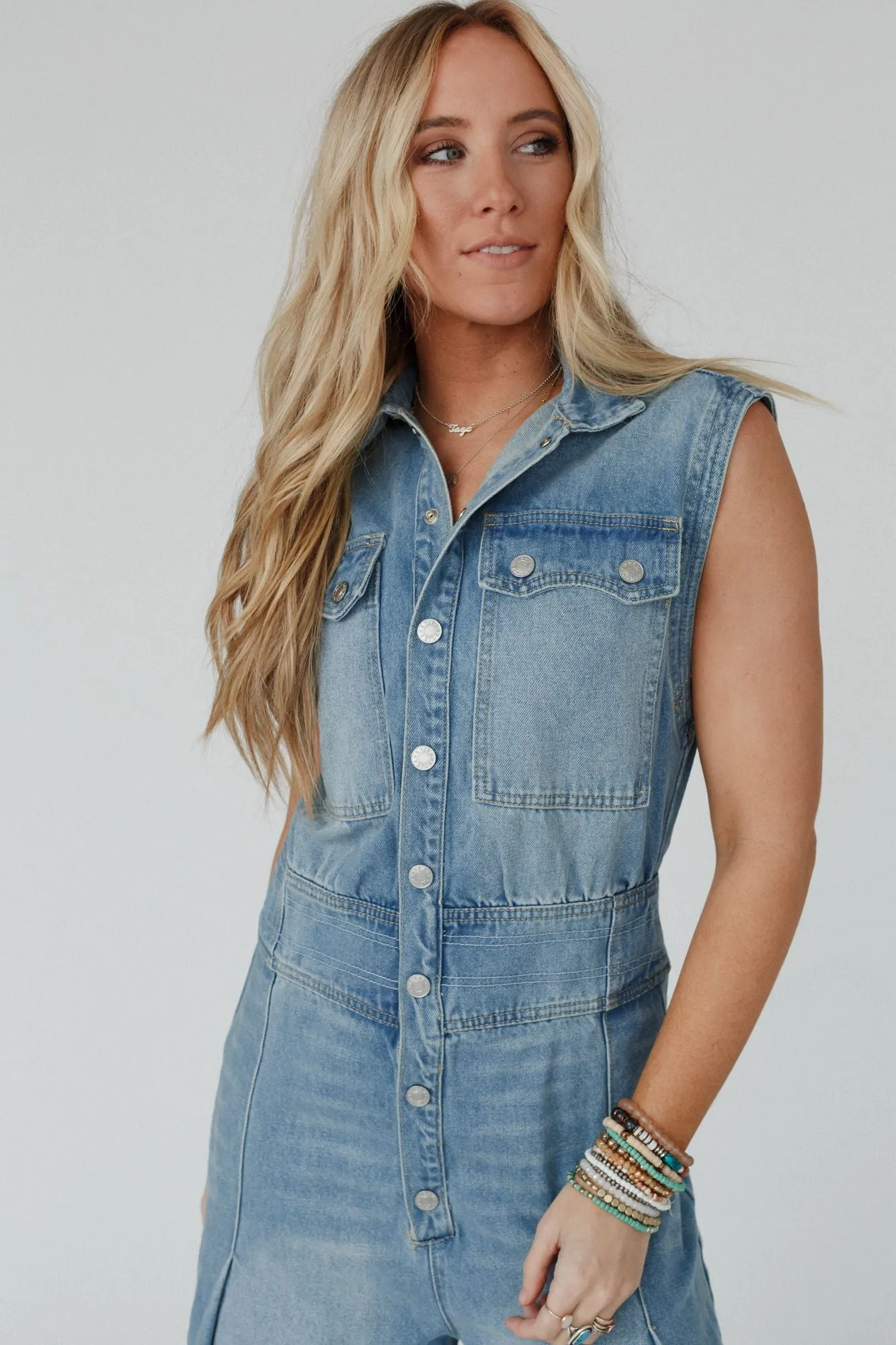 Sami Button Up Jumpsuit - Light Denim