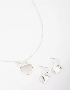 Silver Plated Heart Padlock Necklace & Earring Jewellery Set