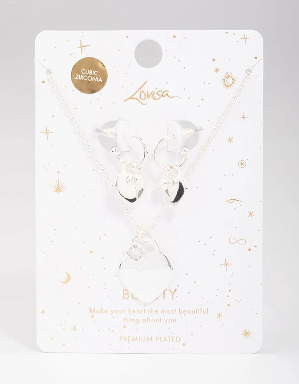 Silver Plated Heart Padlock Necklace & Earring Jewellery Set