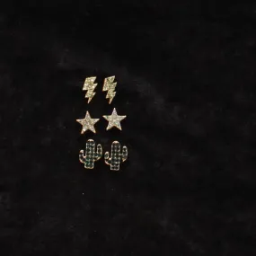 Silver Strike Earrings Cactus Bolt Star Multicolor