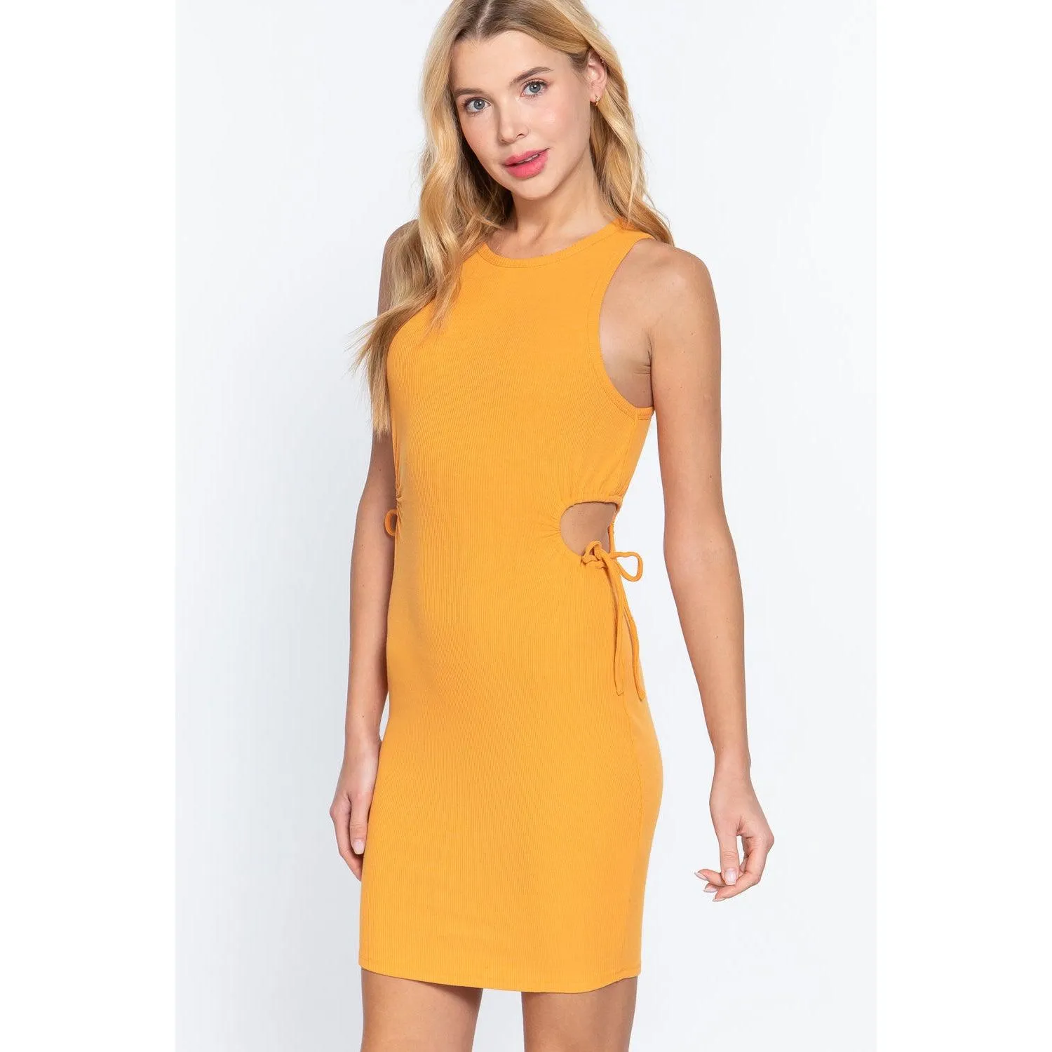 Sleeveless Round Neck Side Cut Out Detail Mini Dress