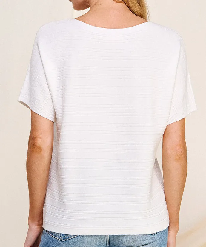 Soft Ribbed Short Sleeve Top - Off White