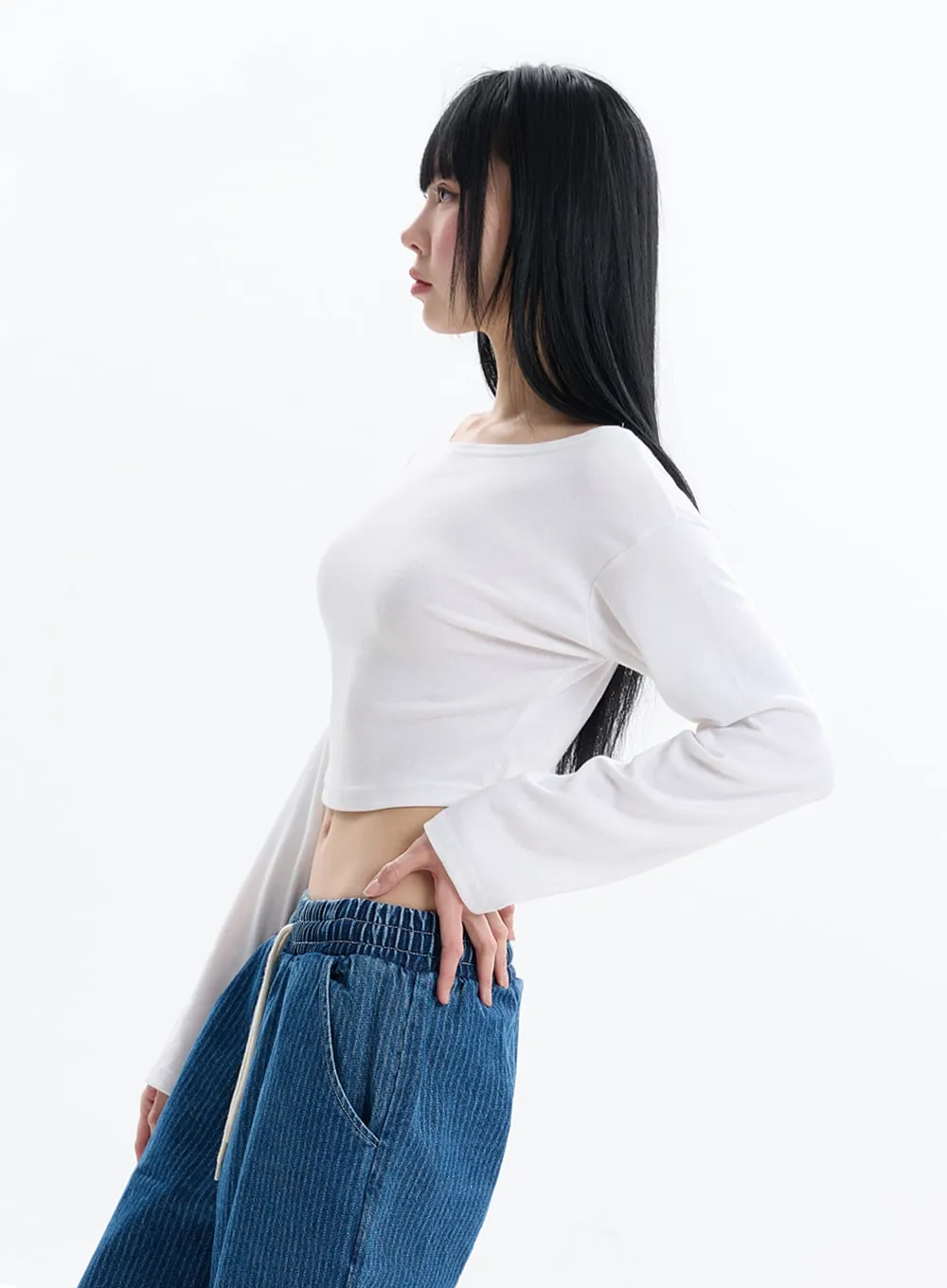 Solid Crop Long Sleeve Top IF413