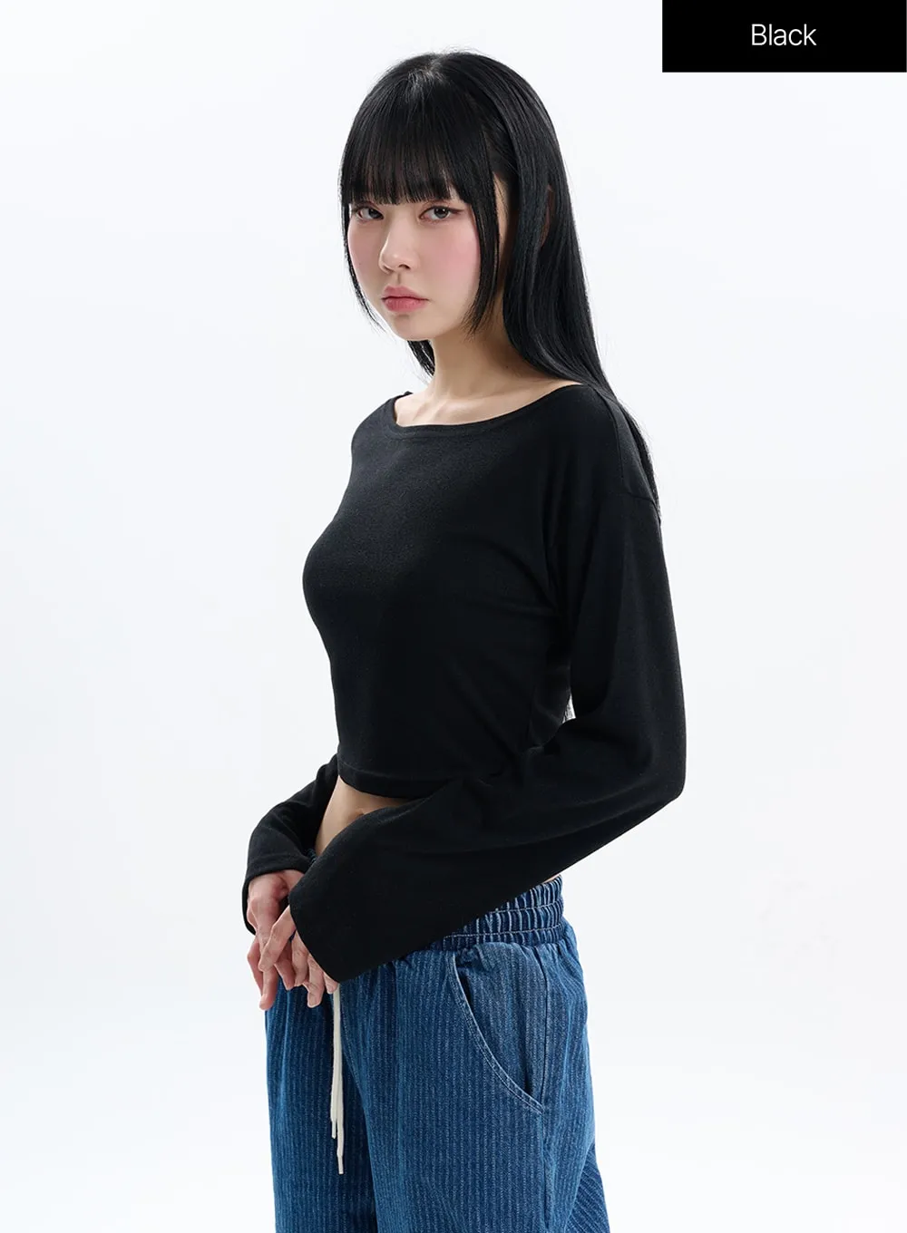 Solid Crop Long Sleeve Top IF413