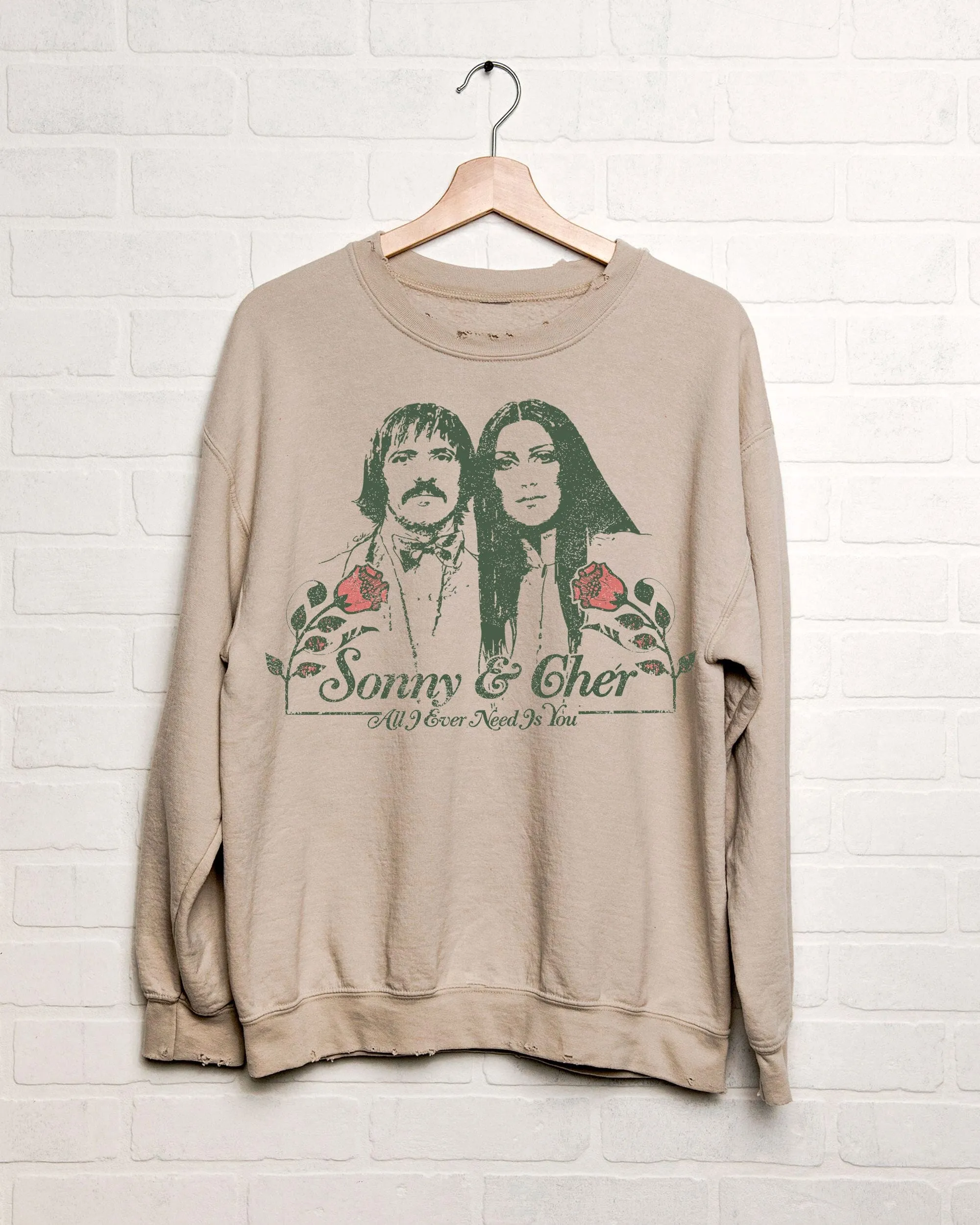 Sonny & Cher All I Need is Love Sand Thrifted Sweatshirt