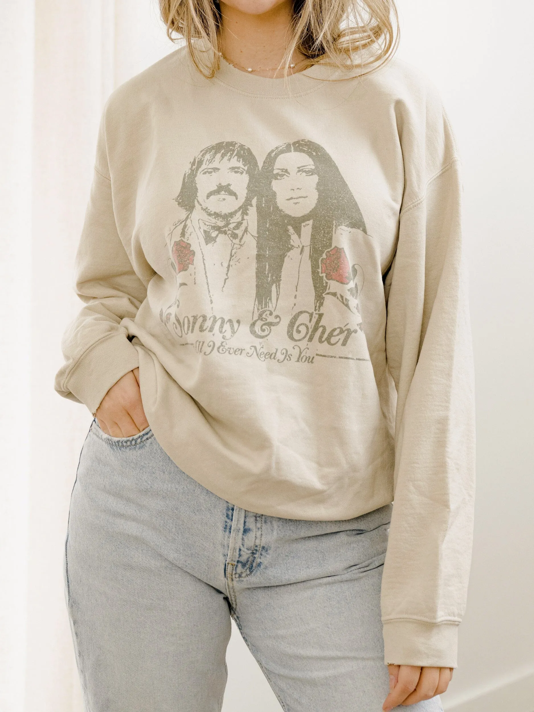 Sonny & Cher All I Need is Love Sand Thrifted Sweatshirt