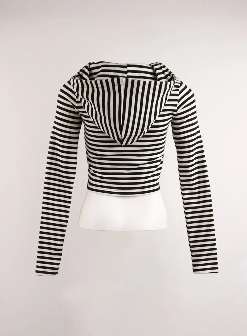 Stripe Hooded Crop Zip-Up Top CJ412