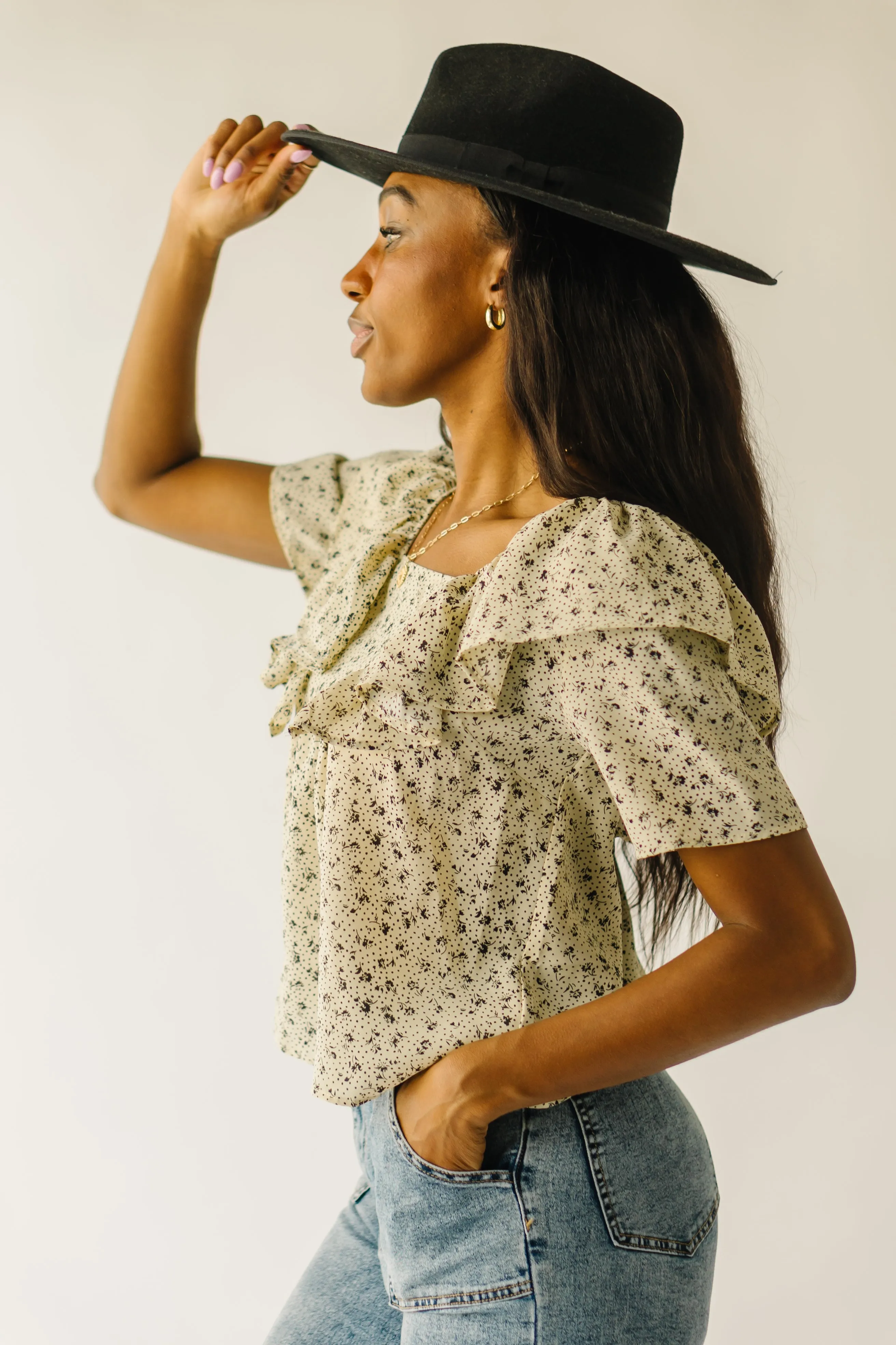 The Dyer Ruffle Detail Blouse in Cream   Black