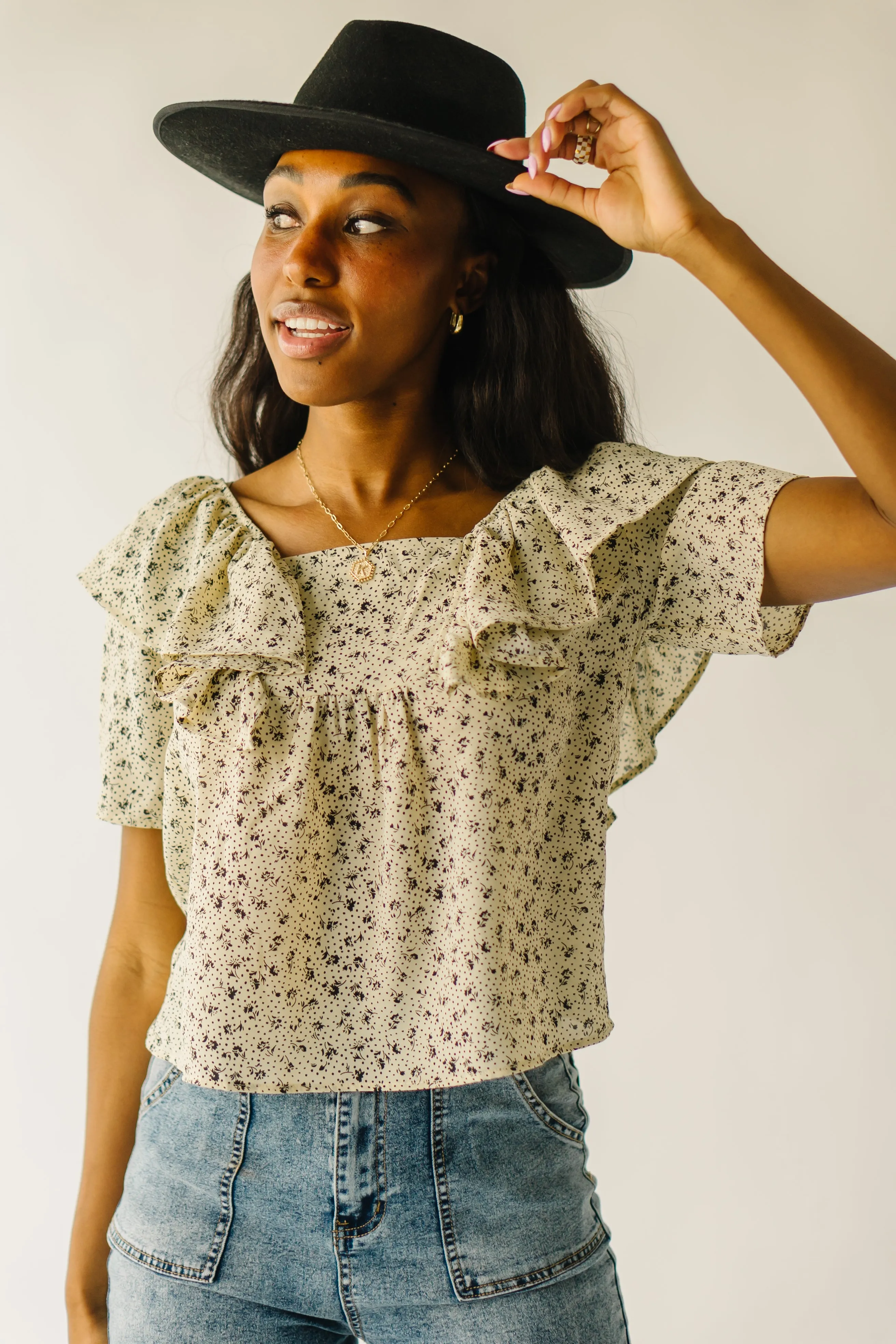 The Dyer Ruffle Detail Blouse in Cream   Black