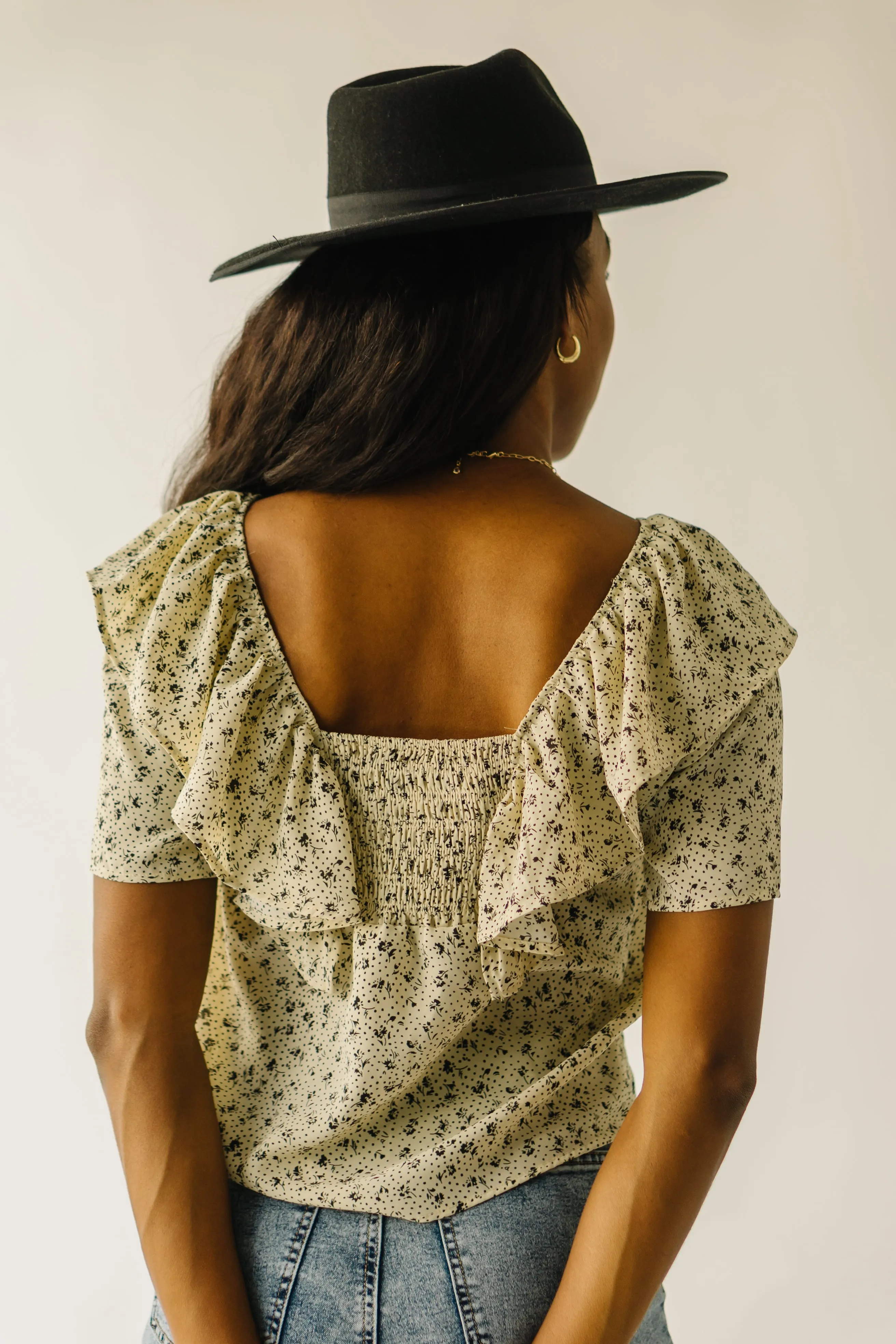 The Dyer Ruffle Detail Blouse in Cream   Black