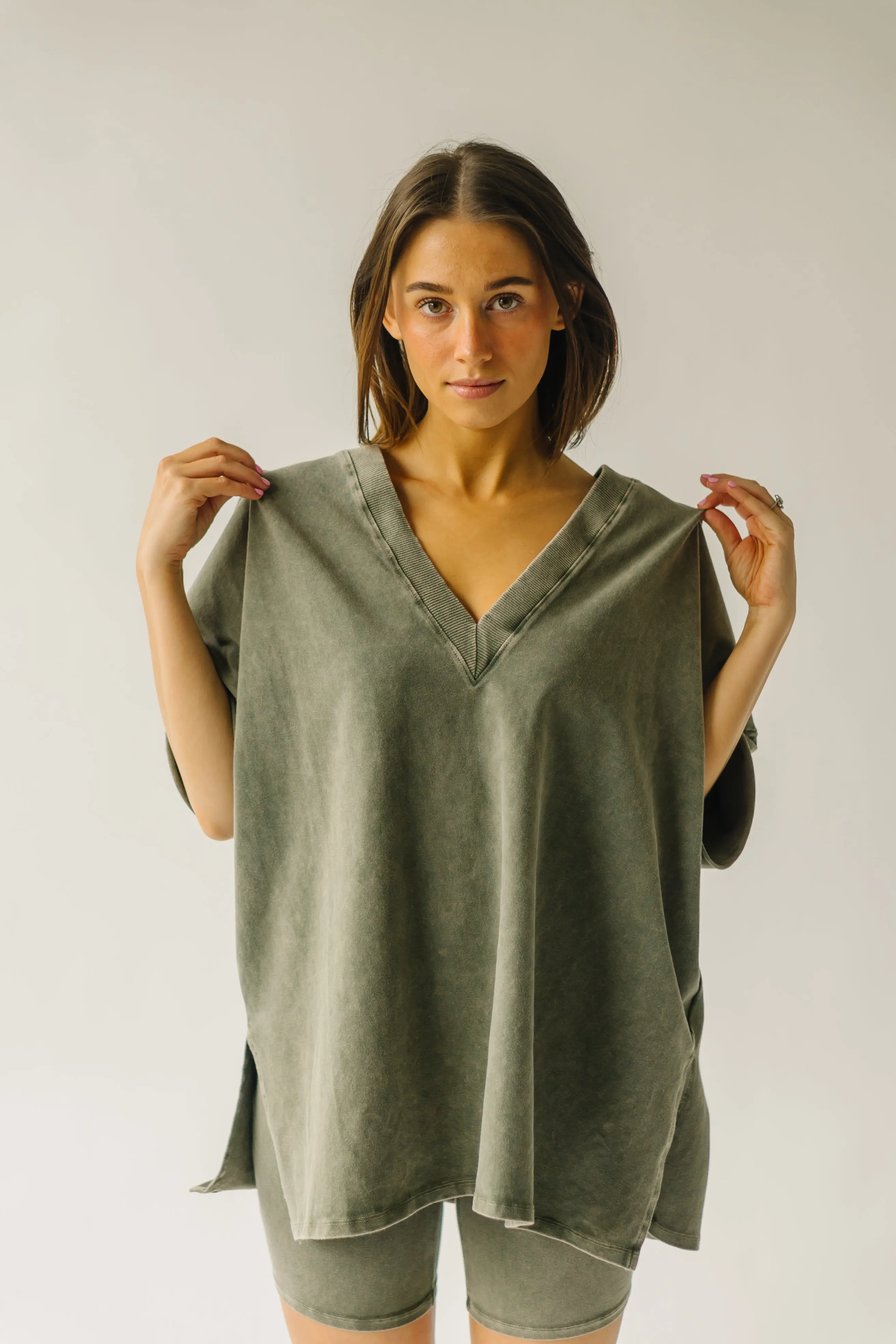 The Kynaston V-Neck Drop Sleeve Tee in Army Green