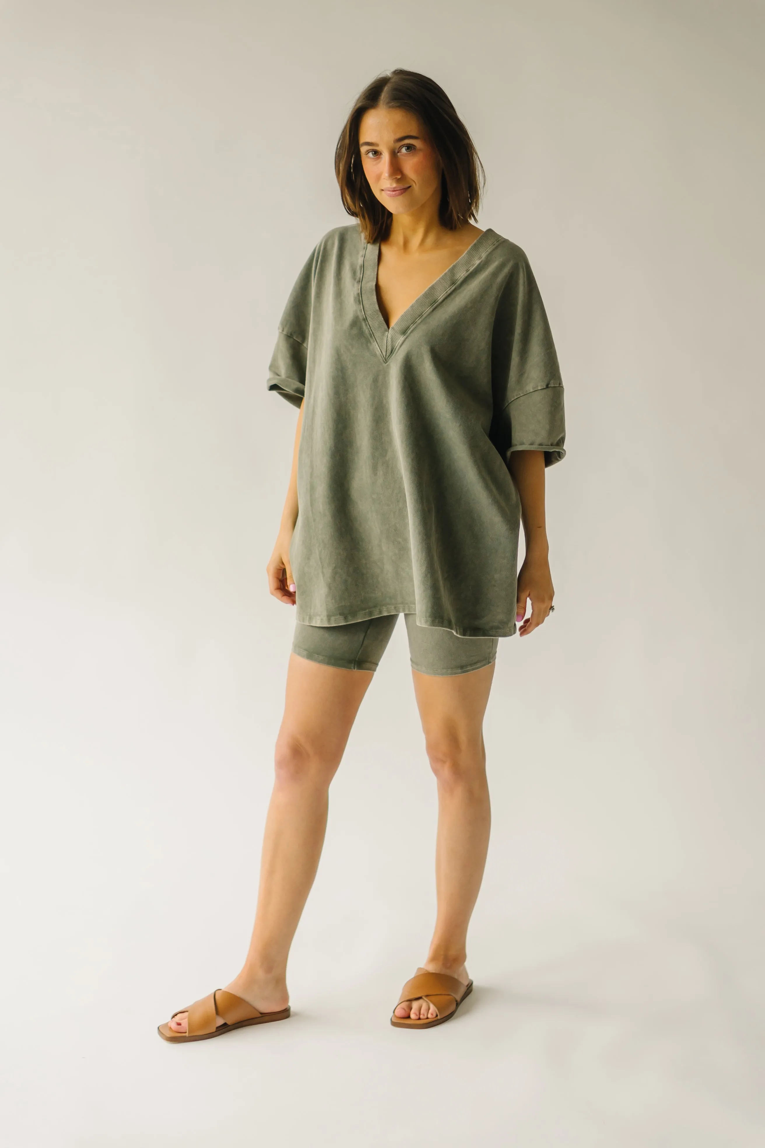 The Kynaston V-Neck Drop Sleeve Tee in Army Green