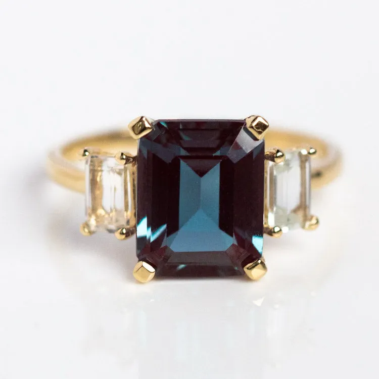 The Sophisticate Lab Alexandrite and White Topaz Ring