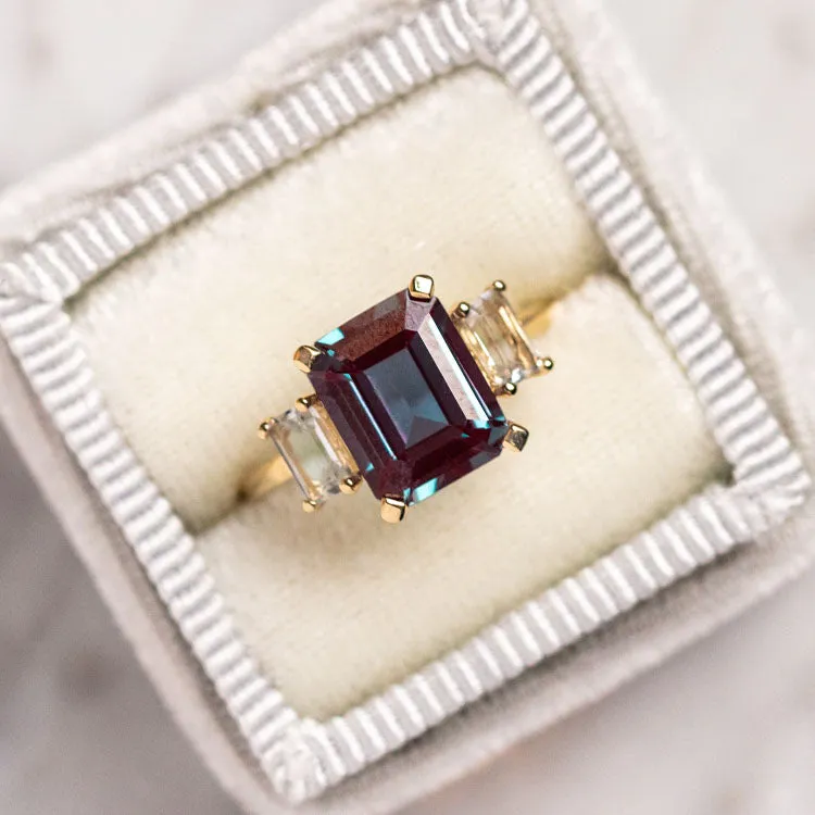 The Sophisticate Lab Alexandrite and White Topaz Ring