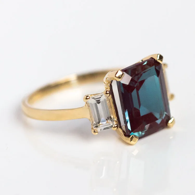 The Sophisticate Lab Alexandrite and White Topaz Ring