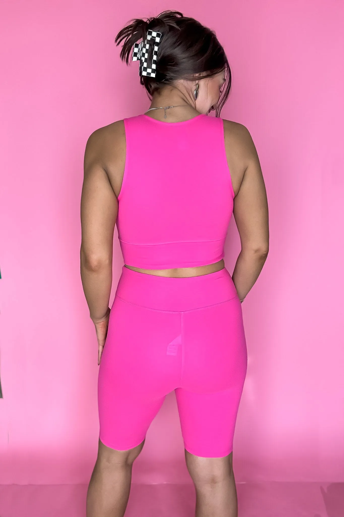 Top Notch Fuchsia Solid Padded Bra Activewear Biker Set