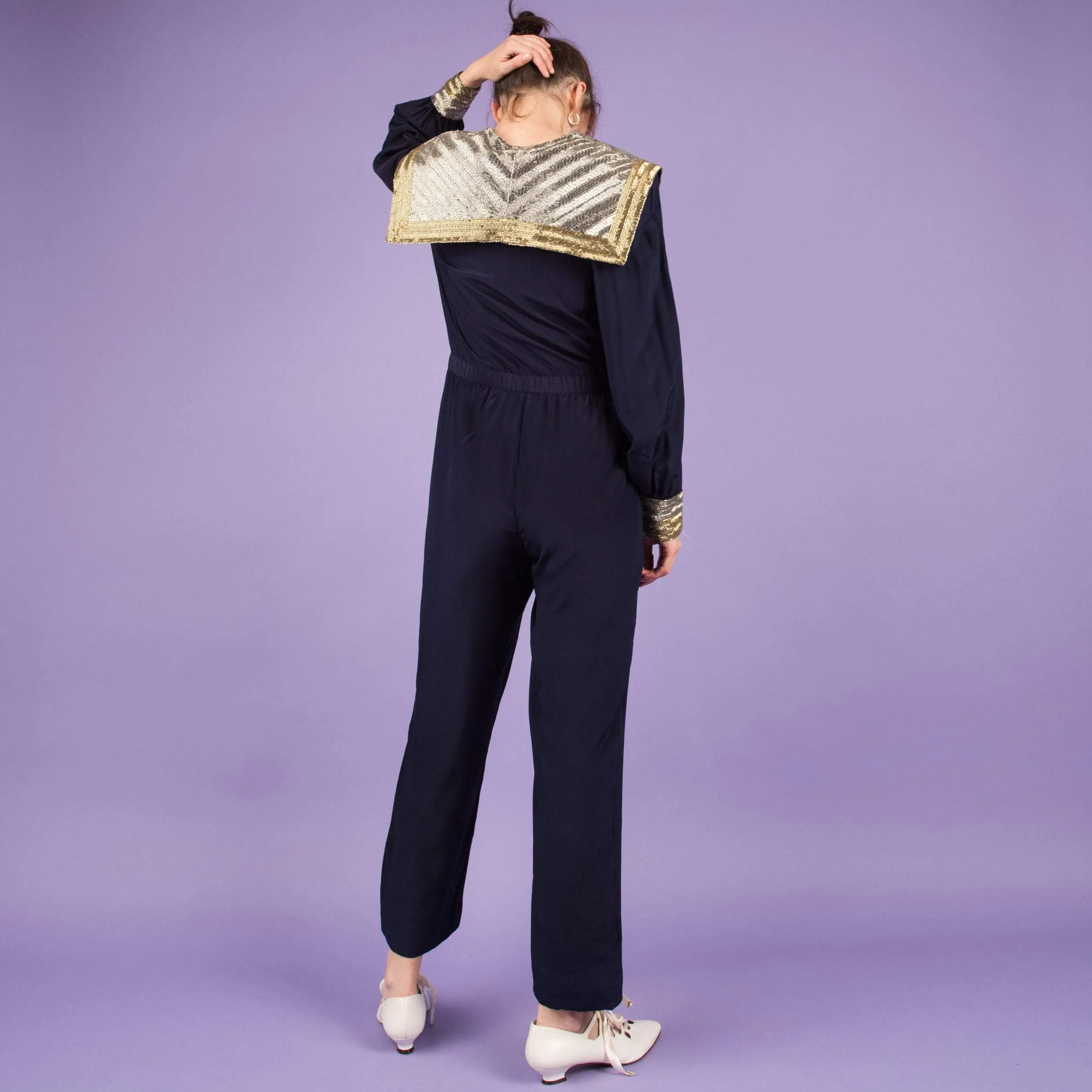 Vintage Navy Beaded Jumpsuit (S)