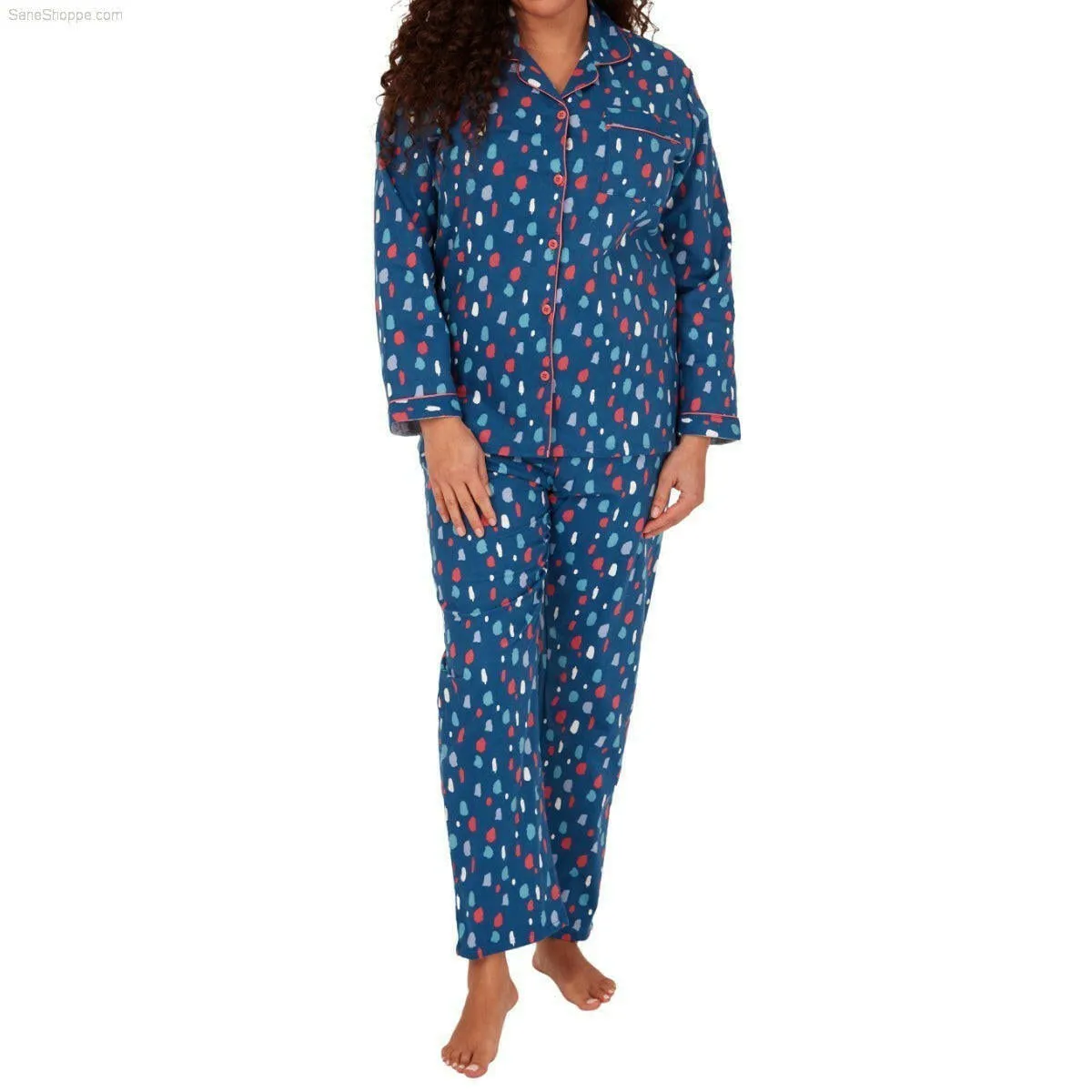 Women's Brushed Cotton Long Sleeve Wincey Pyjama Set Loungewear