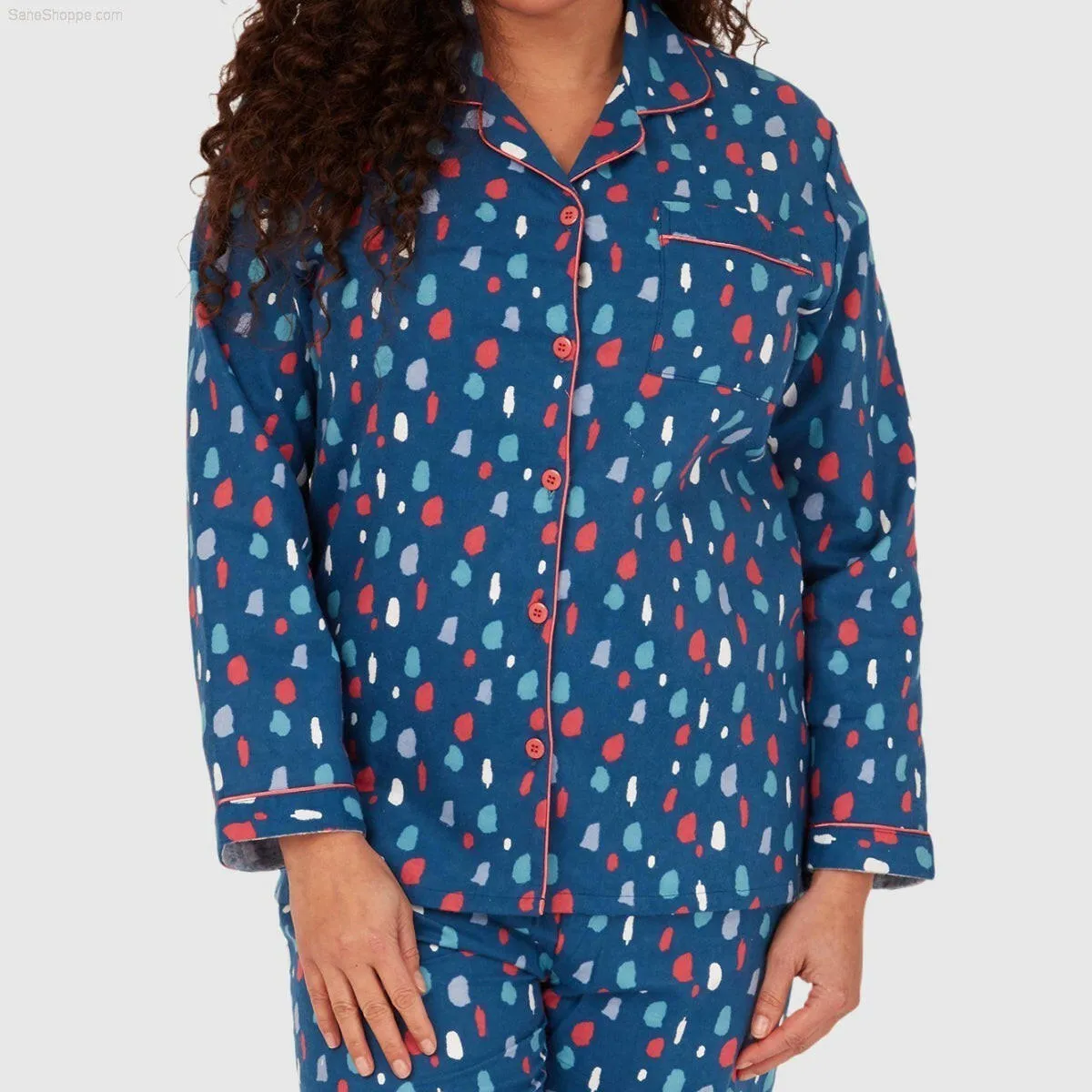 Women's Brushed Cotton Long Sleeve Wincey Pyjama Set Loungewear